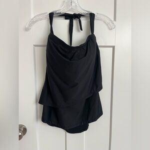 Tara Grinna Black Halter Tankini Swim Top Draped Overlay Built In Bra Sz 40 NWT